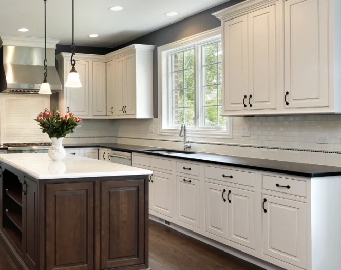 elegant wood and white cabinets